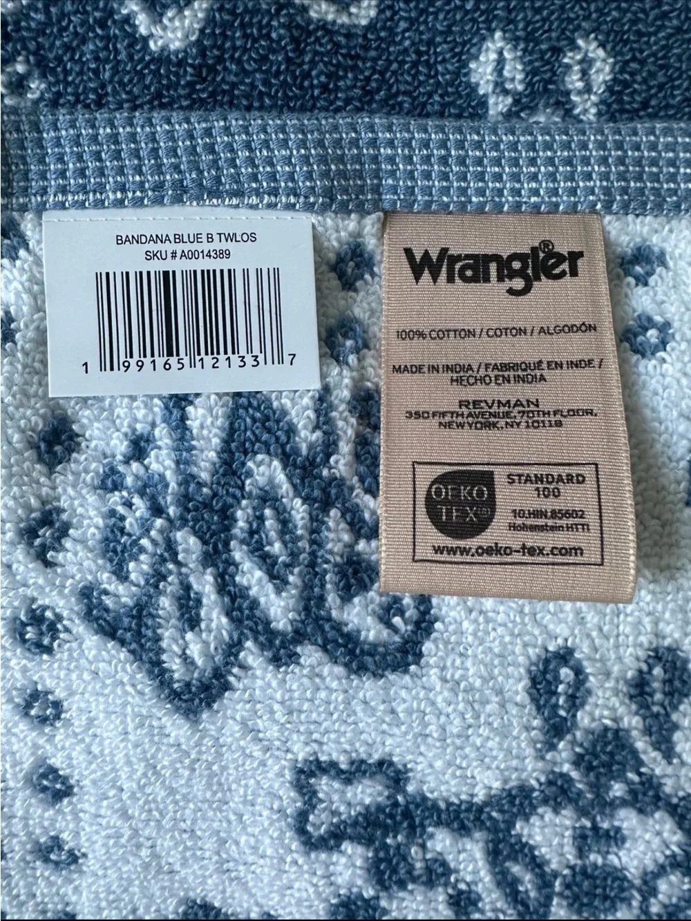 Wrangler Bandana Blue 4 Pc Bath Towel Set NWT 2 Bath 2 Fingertip Towels